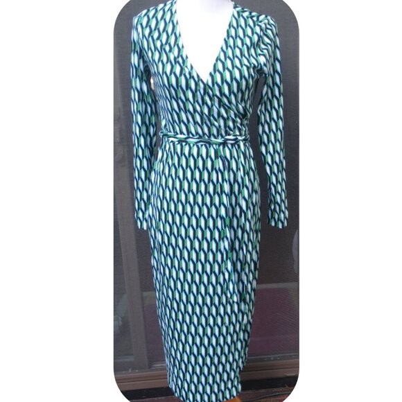 NEW Diane Von Furstenberg X Target Midi Arrow Geo Green Wrap Dress MEDIUM $50 - Picture 2 of 7